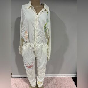 Adidas jumpsuit size medium women one piece outfit vintage beige rare